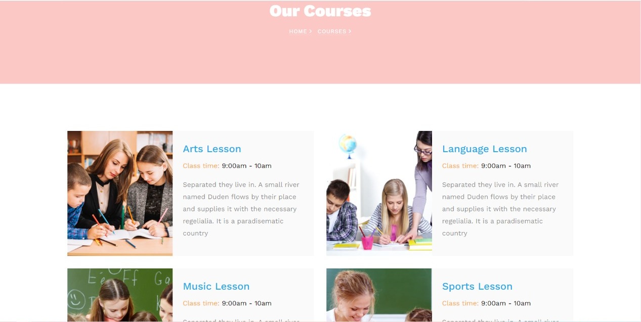 Courses page